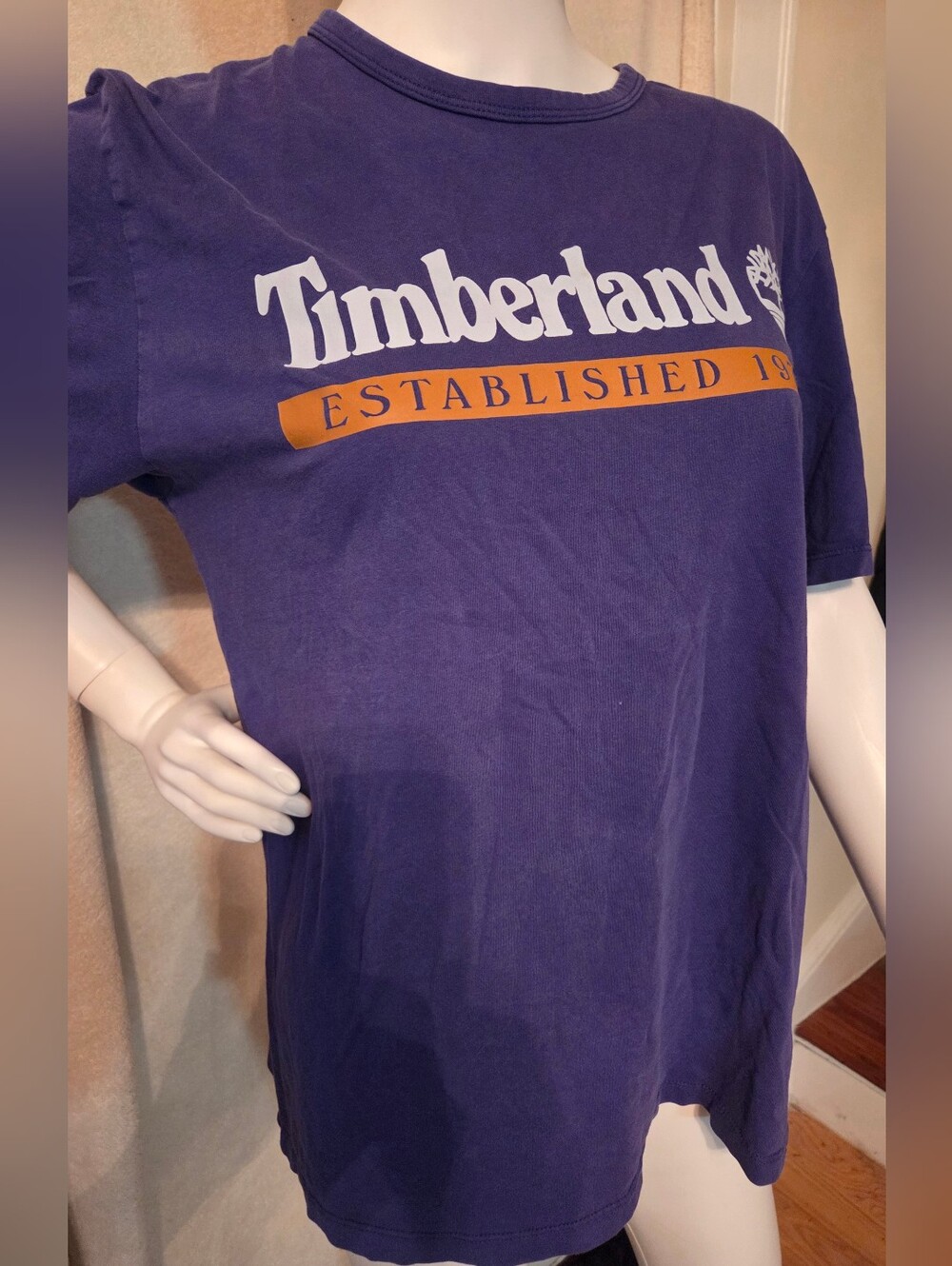 Timberland Purple Short Sleeve Tee with White Logo and Brown Accent